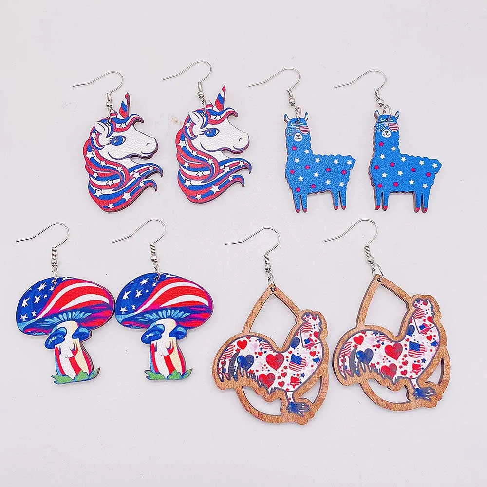 New Independence Day Earrings American Flag Ice Crea Print Wooden Earrings for Festival Gift Lovely Jewelry