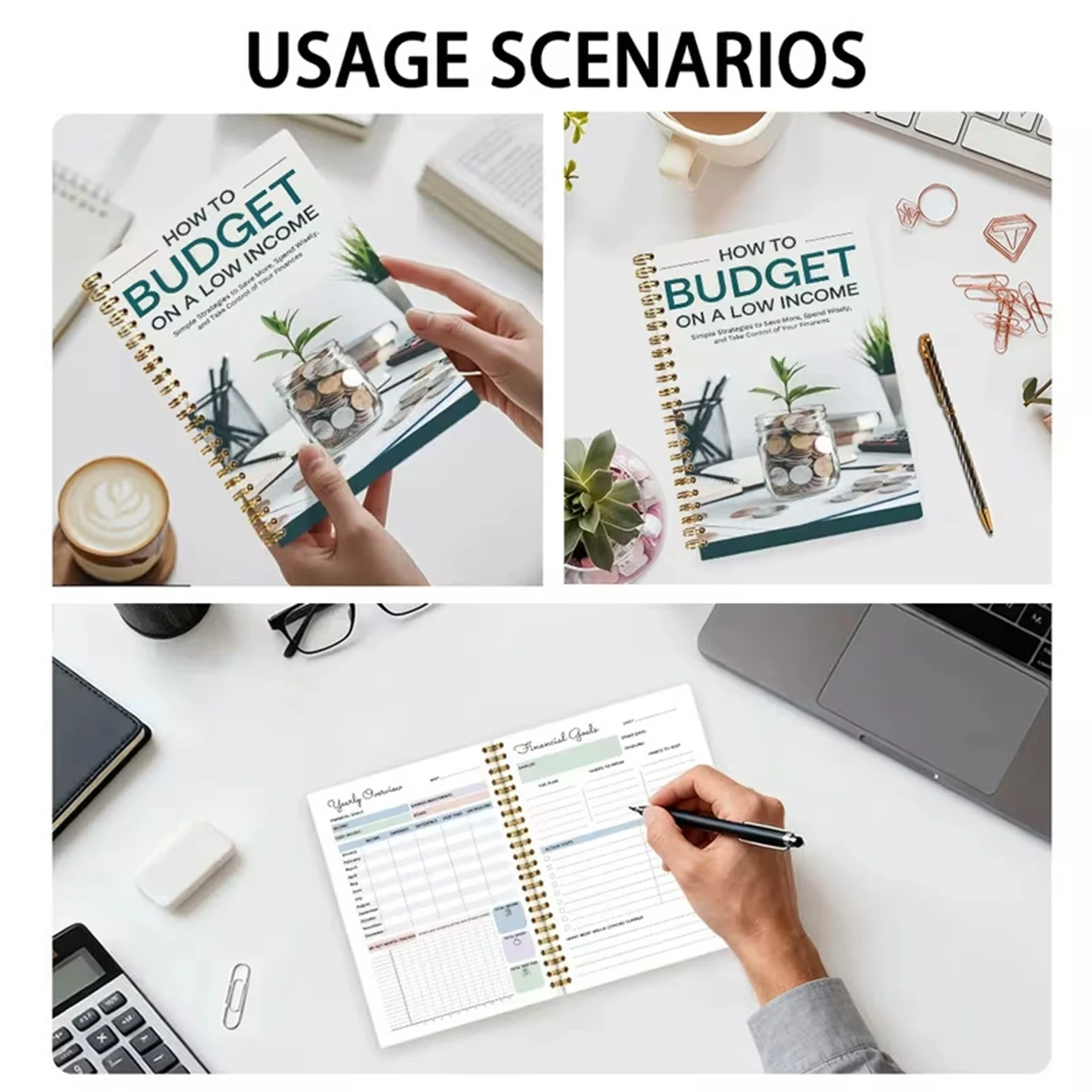 Hardcover-Budget-Planner Notebook 12 Months Financial Calendar With Expense Tracking Income Bills Savings Pages For Office view 5