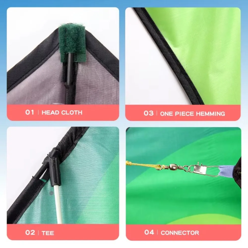 新型イージーフライ1.6m大型デルタカイト、100m凧糸、ロングテールレインボーカイト、リップストップ素材、優れた飛行性能、家族旅行に最適