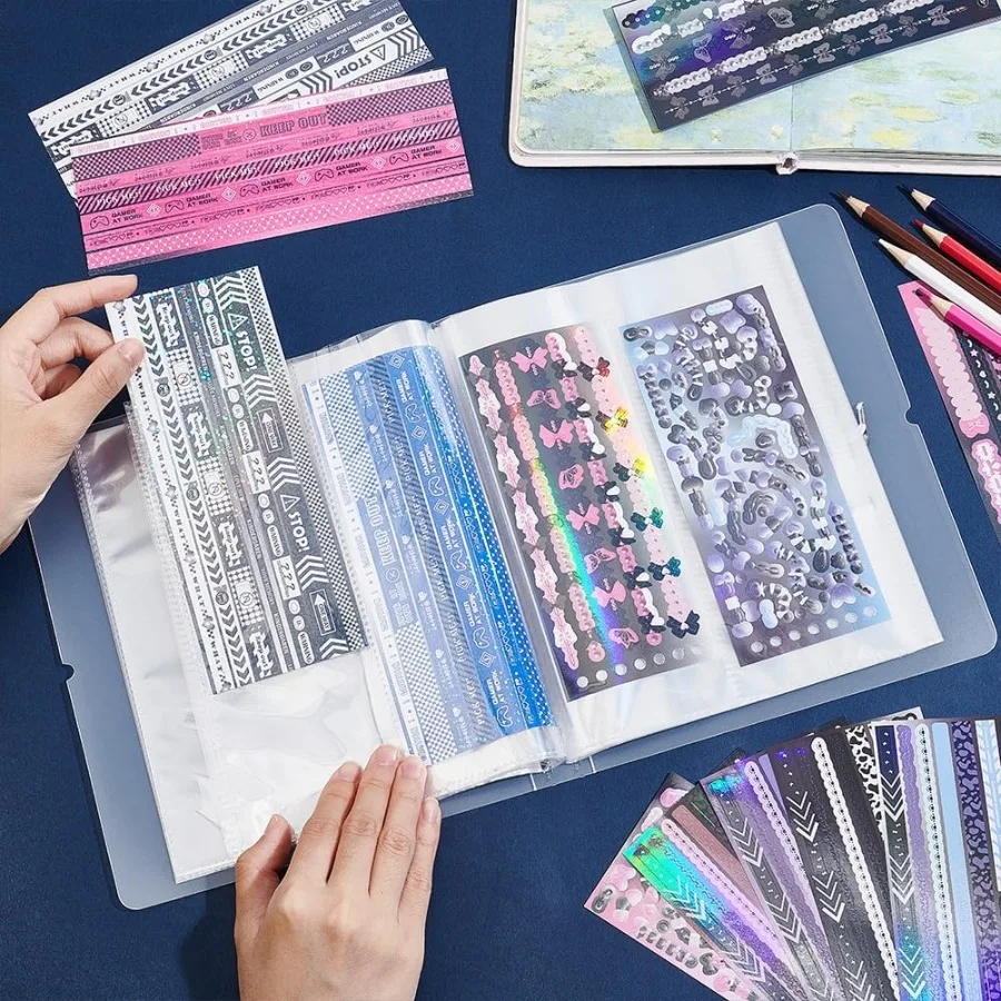 Buku Penyimpanan Stiker Transparan dengan 26 Lembar Pelindung Saku untuk Penyimpanan Stiker, Planner, dan Scrapbook