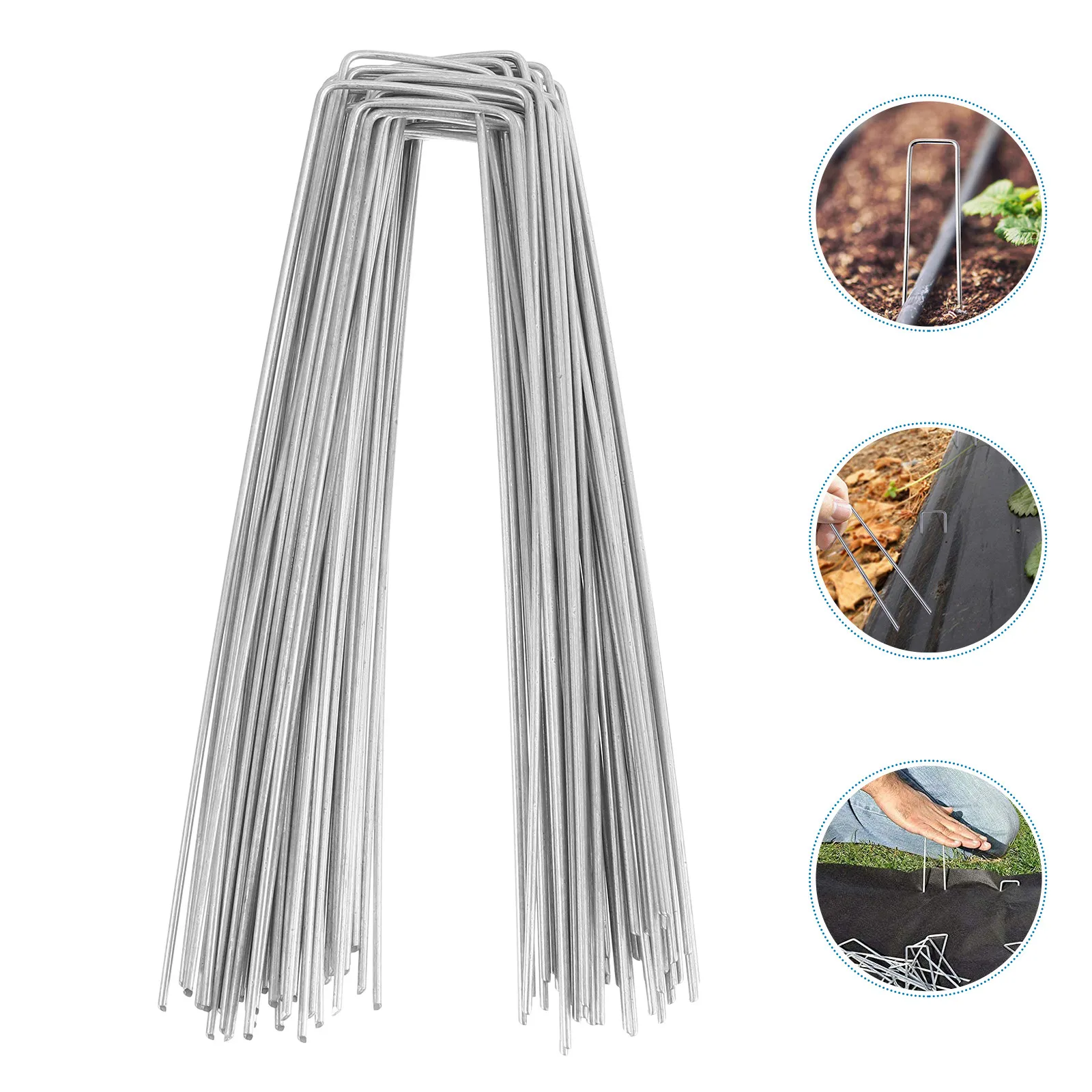 100Pcs U-Shaped Lawn Pegs Heavy Duty Galvanized Steel Turf Anchors for Tents Canopies Tarps Landscaping Garden Plants Irrigation