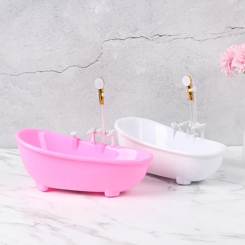 Playing House Spraying Water Kids Bathing Toys Mini Bathroom Plastic Tub Miniatures Electric Bathtub Doll Accessories 1:6 Scale