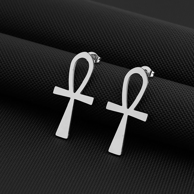 Immagine 3: Orecchini a croce Ankh lucidi in acciaio inossidabile, grandi e piccole dimensioni, gioielli unisex per coppie per uomini e donne, orecchini con simbolo egiziano