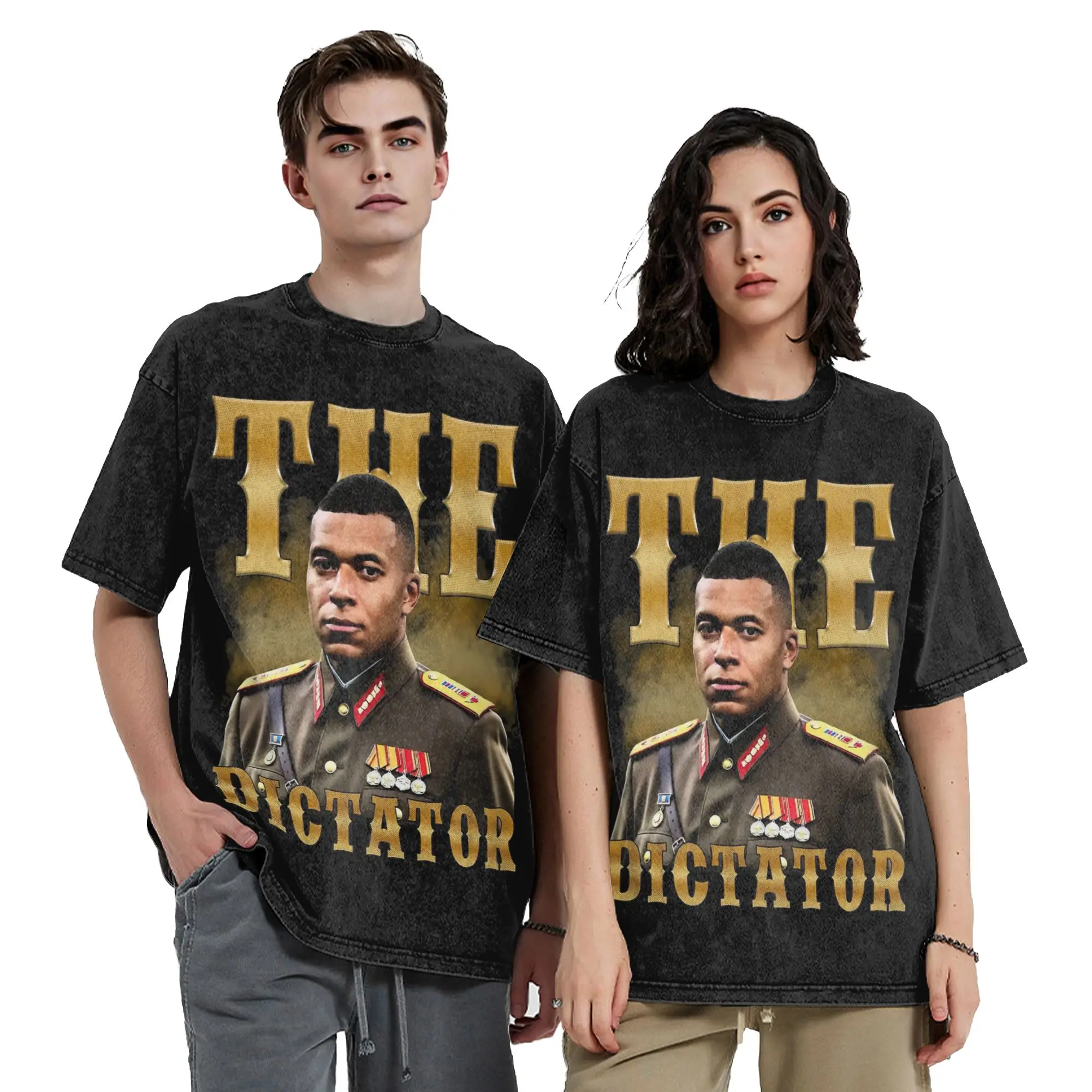 M-Mbappe Dictator Washed T Shirt Streetwear Fashion T-Shirts  Tee Shirt Men Women Short Sleeve Harajuku Graphic