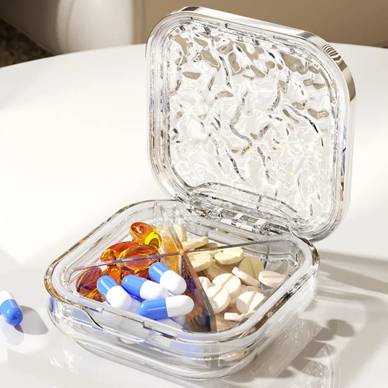 

4/6Grid Portable Water Ripple MedicineBox Medicine Packaging Box Travel Carrying Mini Sealed Plastic Travel Medication Organizer