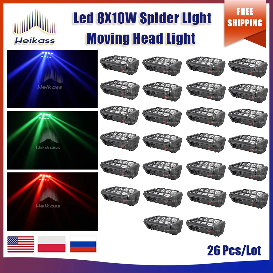 0 Tax 26Pcs 8x10W Led Spider Light Sound Mode LED Moving Head Lights led Beam Stage Dj RGBW DMX512 disco stage lighting