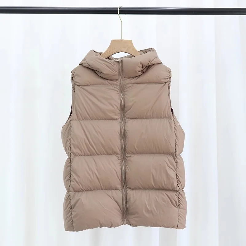 New Autumn Winter Warm Thicken Hooded Down Waistcoat Jacket Women White Duck Down Vest Female Short Sleeveless Bigsize Tank Coat