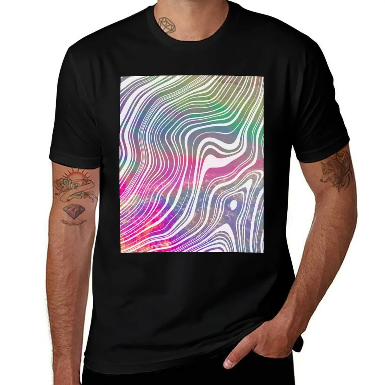 

Oil slick trippy wavy line pattern T-Shirt mens graphic t shirts t shirts with prints T-shirt