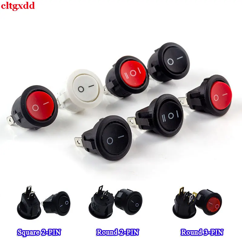 2Pcs KCD1 2Pin 3Pin round square button 3A switch KCD1 switch 15MM three-legged two-speed boat power supply