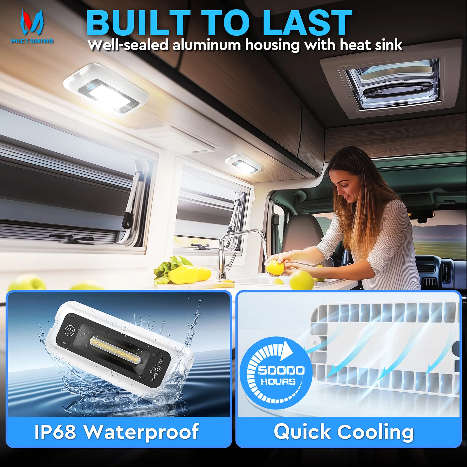 MICTUNING 4inch LED Porch Light – 6000K Bright White, Smart Touchscreen Control, Aluminium Housing for Motorhome Kitchen Lighti