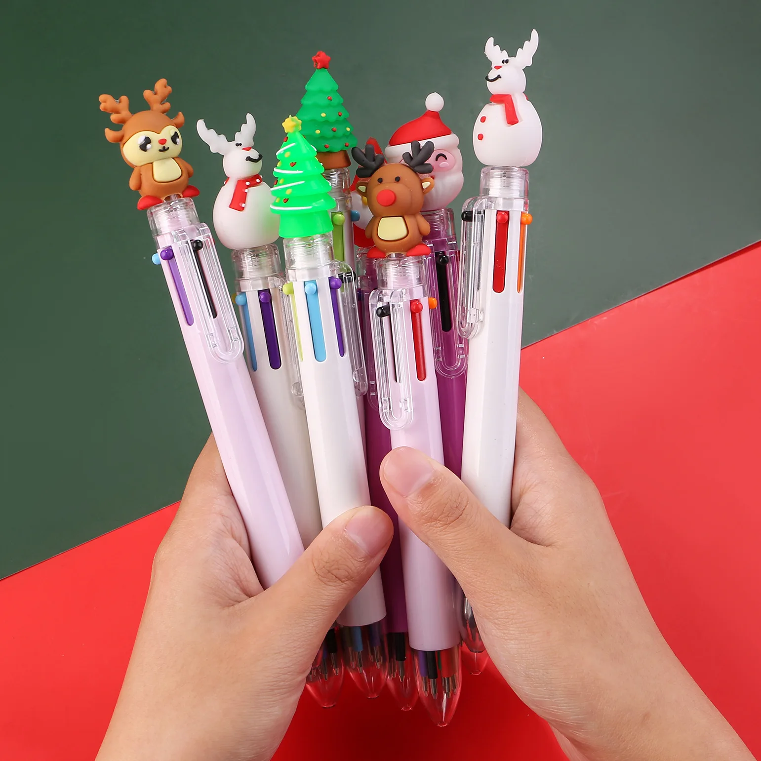 20Pcs/Lot Kawaii Christmas 6 Color Ballpoint Pen Retractable Color Pen Cute Santa Claus Multicolor Pens School Office Stationery