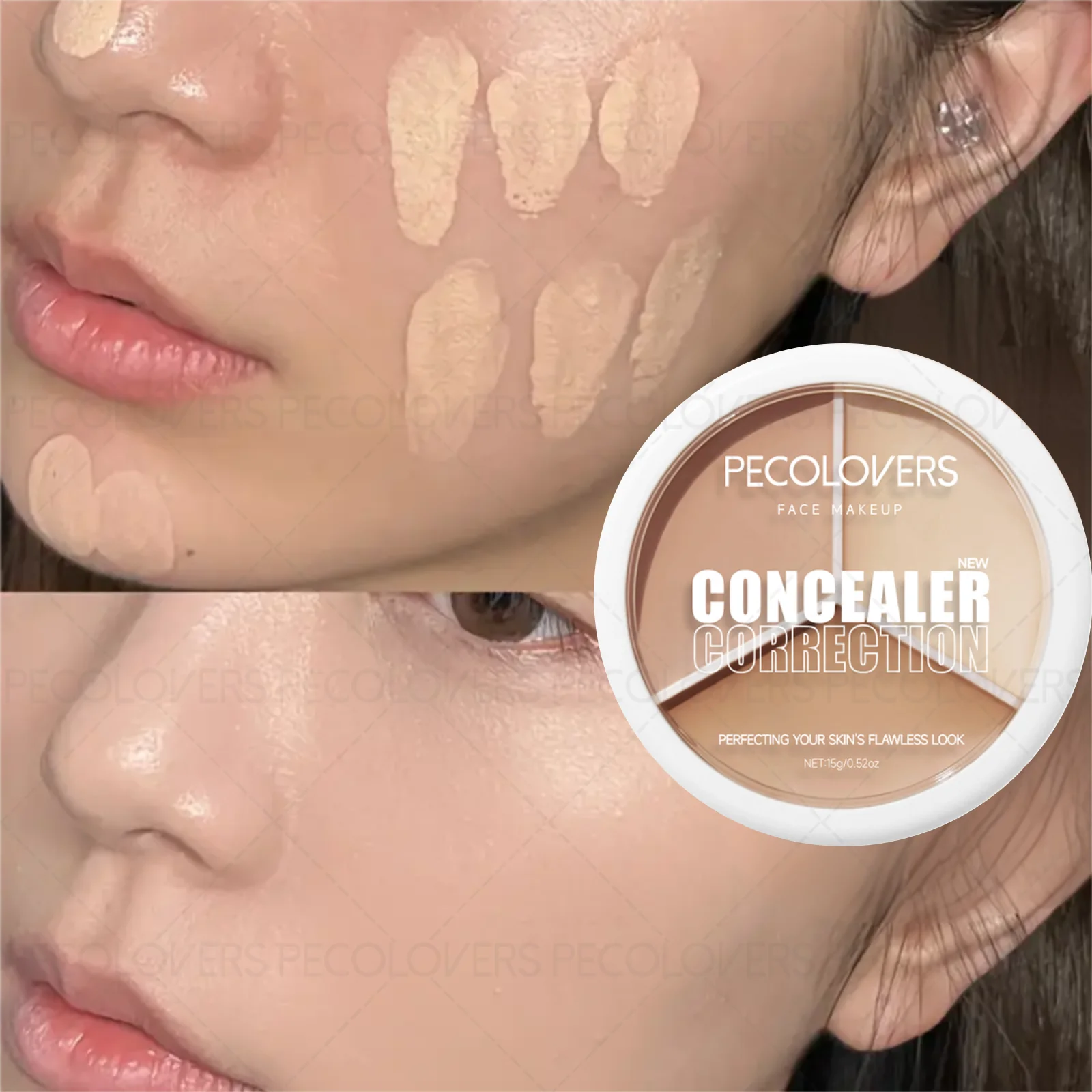 คอนซีลเลอร์ 3-in-1 ติดทนนาน 1 ชิ้น - สูตรครีมเนื้อเนียน ปรับผิวให้กระจ่างใส ผสมกันได้ ใช้เป็นของขวัญคริสต์มาส/ฮาโลวีนที่สมบูรณ์แบบ