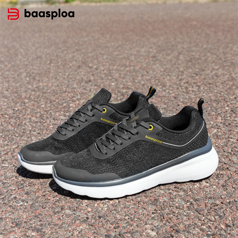 Baasploa homens sapatos esportivos casuais ao ar livre malha respirável jogging antiderrapante tênis masculino casual leve rendas tênis de corrida