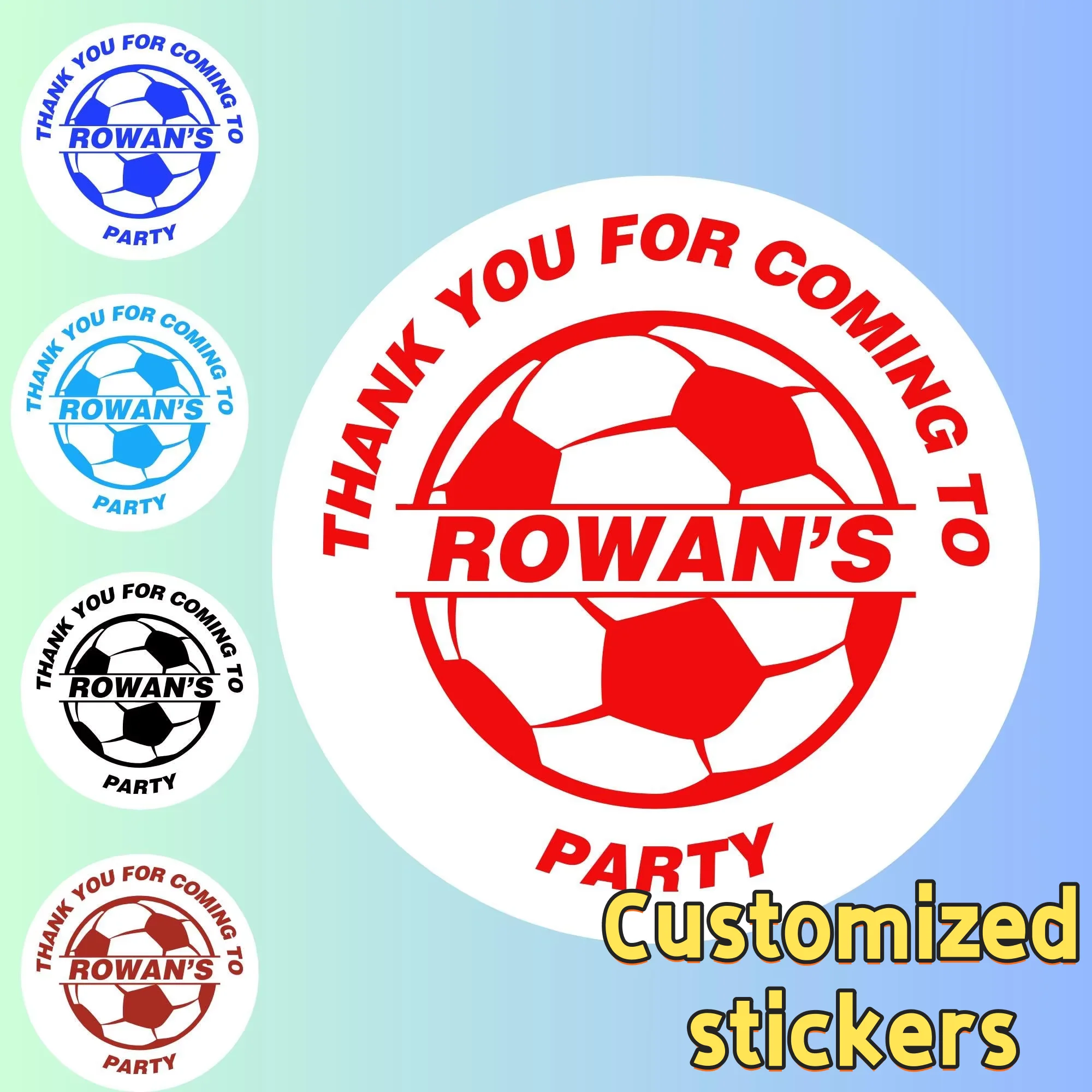

Custom Soccer Themed Thank You Stickers Personalized Name Multi Color Birthday Party Favor Dessert Gift Bag Sport Decor