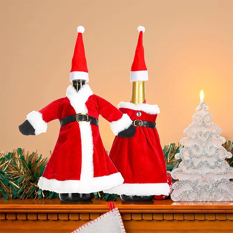 عيد الميلاد زجاجة نبيذ سترة غطاء سانتا غطاء زجاجة سترة ل 2025 نافيداد ديكور المنزل لوازم هدايا السنة الجديدة
