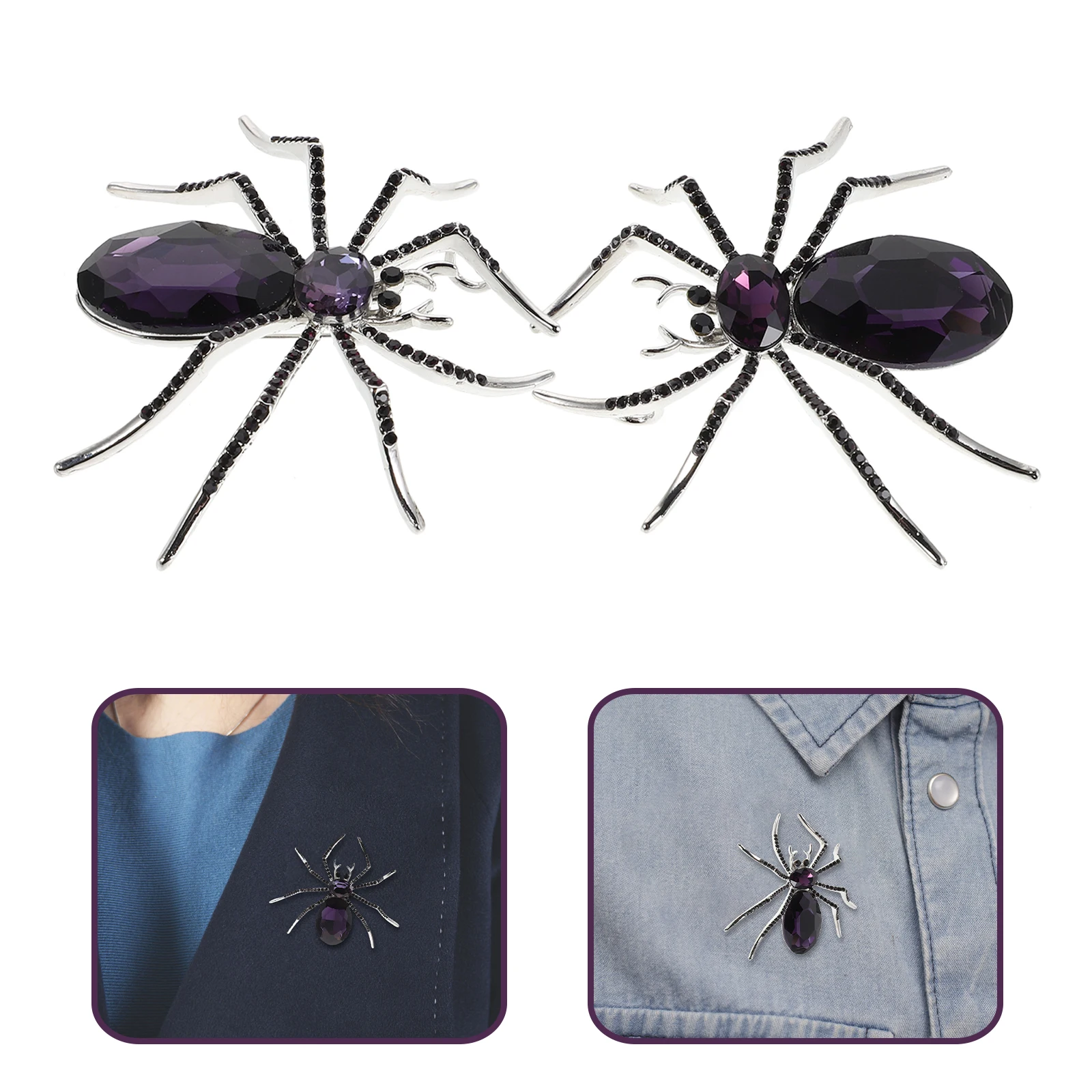 

2pcs Rhinestone Spider Brooch Vintage Style Crystal Halloween Jewelry Bling Clothing Pin Lapel Badge For Men Women Suit Coat Hat