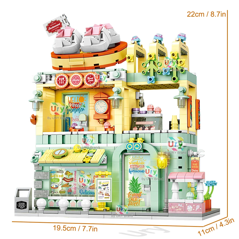 City Series Street View Modular Corner Seaside Italian Pizza Shop Retro Flower House MOC Architecture Building Blocks for Gifts