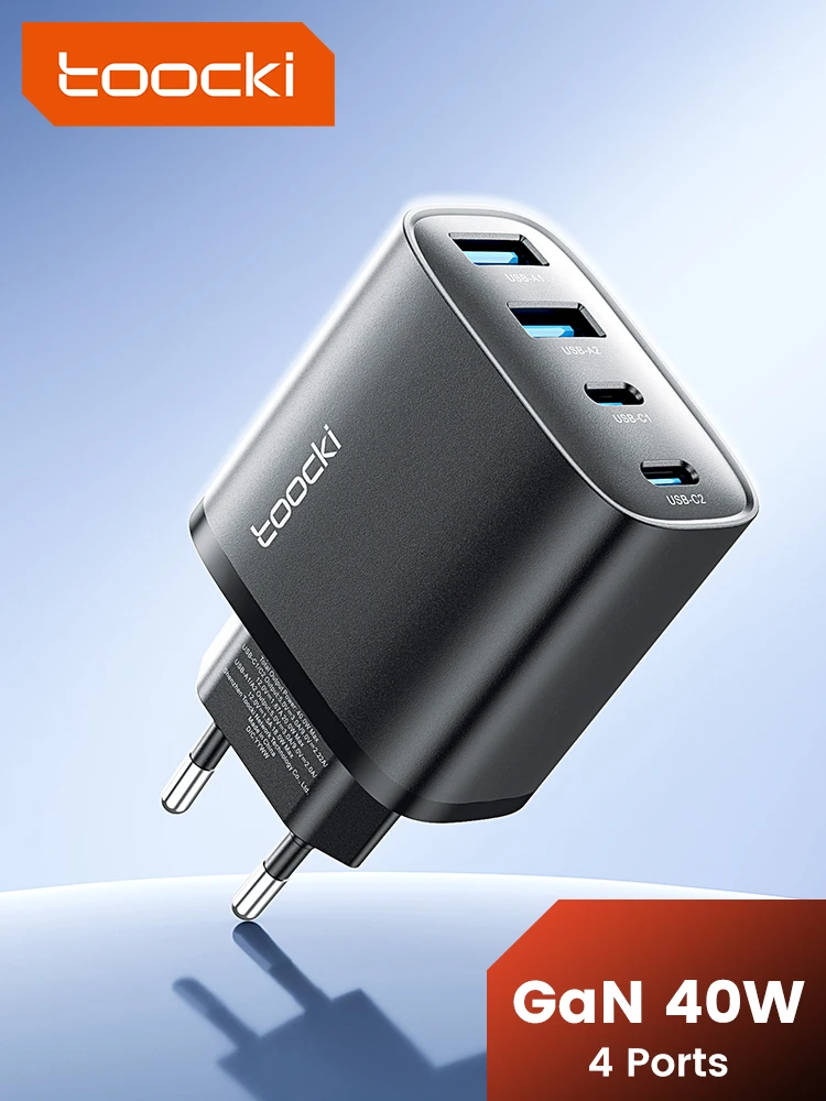 Ładowarka USB Toocki 40W GaN do telefonu, 4 porty USB typu C, szybka ładowarka do iPhone 17 16 15 Pro Max Samsung S25 S24 Xiaomi Huawei — zdjęcie produktu 7