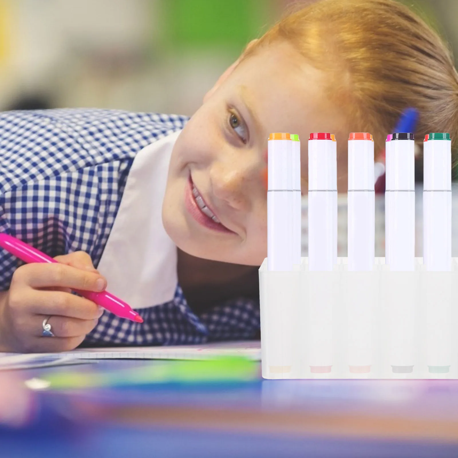 

10pcs Stationery Organizer Box Solid Color Desktop Pen Holder For Mark Pens Pencil Container Storage Desk Organizer Pp Material