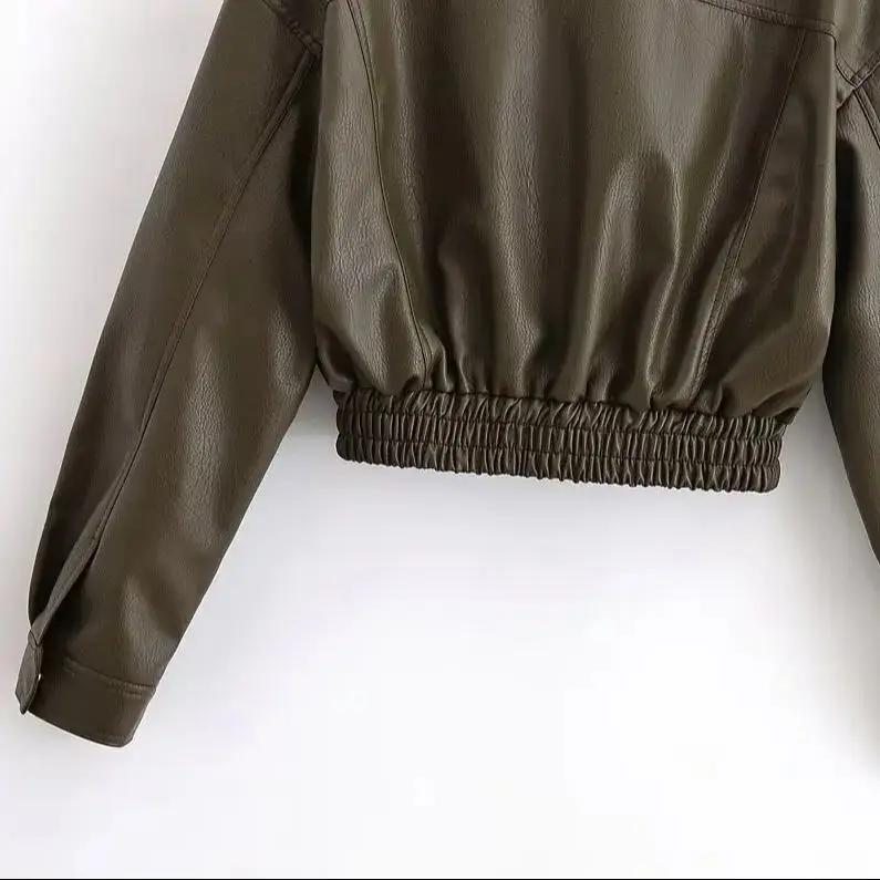 DiYiG سترة نسائية موضة خريف 2025 جديدة من الجلد الصناعي سترة قصيرة أنيقة بسحّاب وأكمام طويلة ملابس خارجية Mujer #6