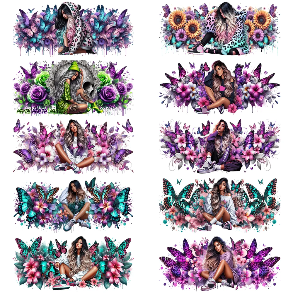 

Trendy tattooed girl Series easy peel waterproof DIY decoration decals 3D transfers uvdtf crystal sticker 16oz uv dtf cup wraps