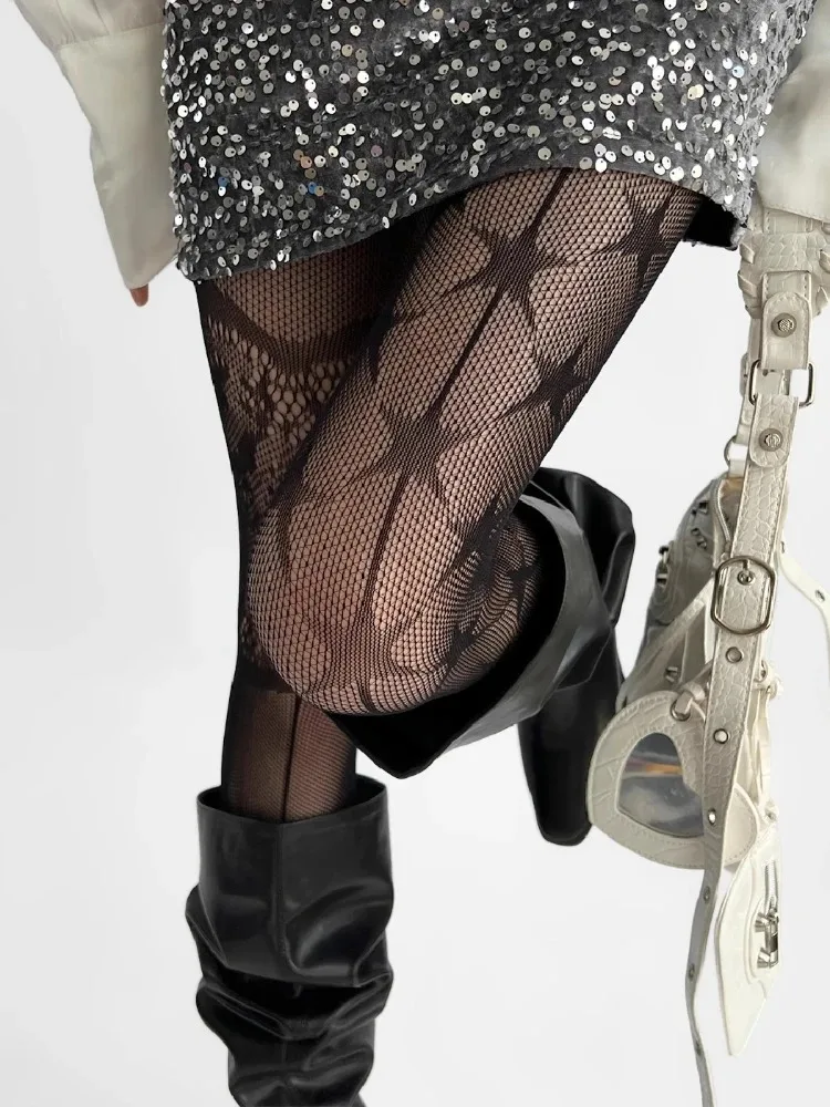 High Street New Designer Socks Punk Gothic Nylon Sexy Fishnet Stockings Mesh Hollowed Out Tights Women AB-style Stars Pantyhose