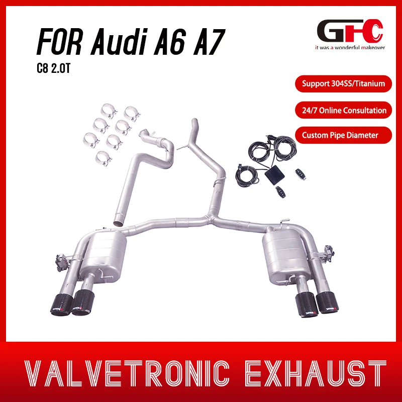 

For 2019-2025 Audi A6 A7 C8 2.0T SUS304 catback exhaust system, with valve muffler, compatible with multiple diffusers