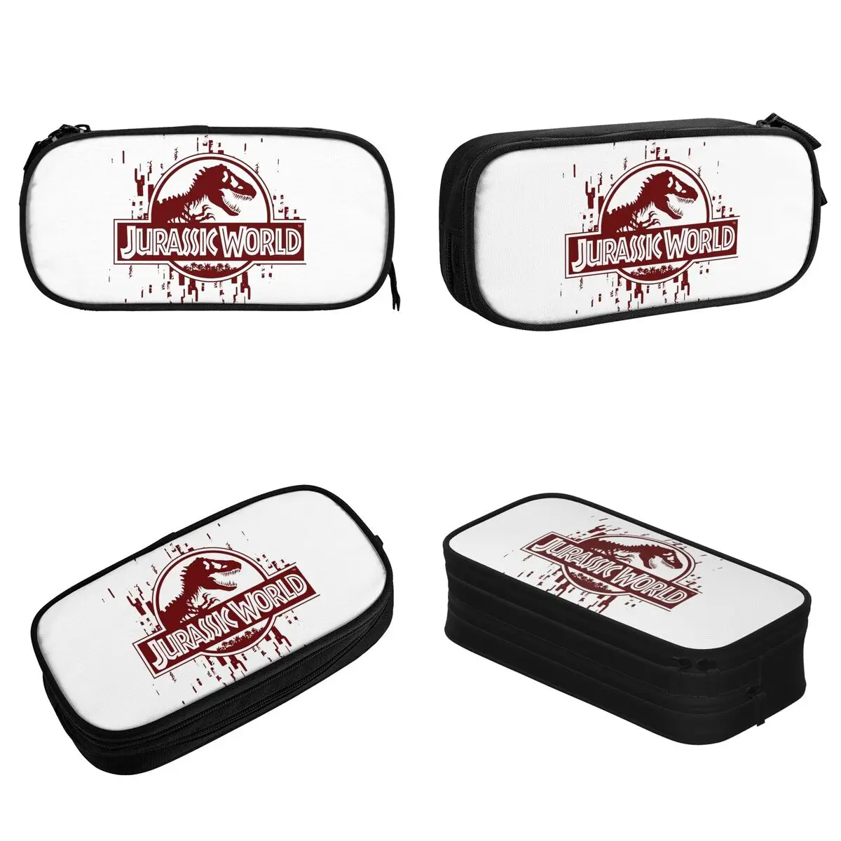 Jurassics World Red Glitch Logo Pencil Case Creative Dinosaur Pen Box Bags Girls Boys Large Students School Zipper Pencilcases