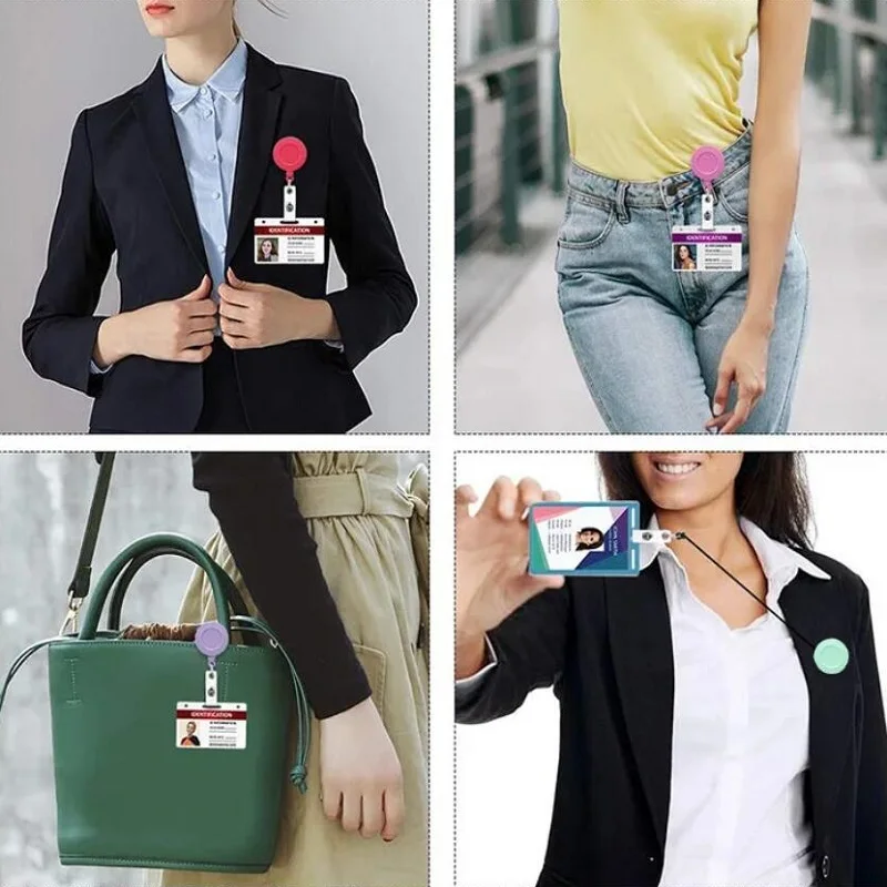 Pull Retractable Badge Reel Pu Leather ID Card Holder Cover Case Set With Lanyard String Neck Straps Nurse Office Worker Yoyo