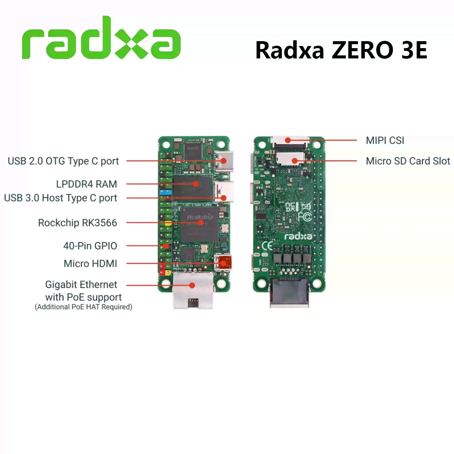 Radxa ZERO 3E 개발 보드, RK3566 쿼드 코어 CPU, 싱글 보드 컴퓨터 마더보드, GPU 지원