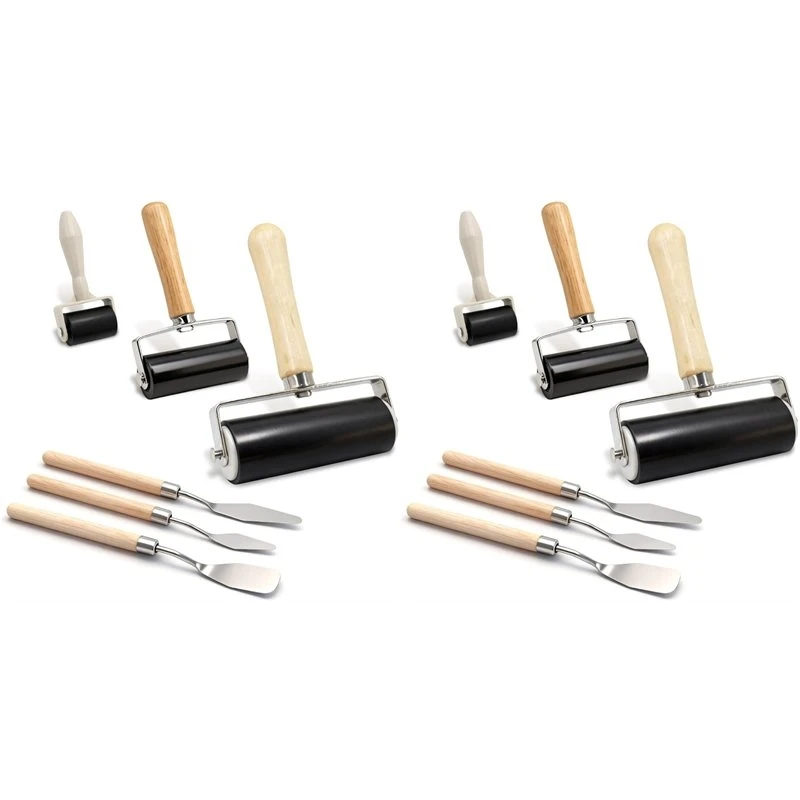 RABIT AS59~ 12 Pack Rubber Brayer Roller Kit,3 Sizes Rubber Rollers With 6 Scrapers