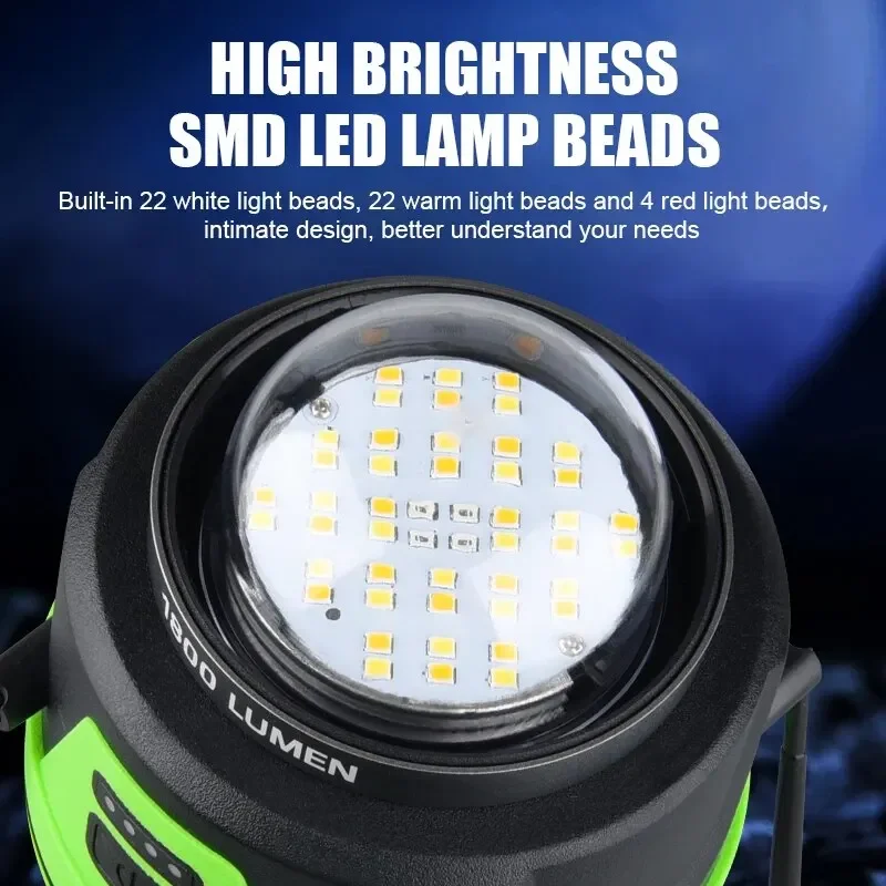 Imagem -02 - Led Camping Lamp com Suporte Escurecimento Stepless Lanternas Portáteis Usb Recarregável Impermeável Pendurado Emergência Luz de Tenda 1000lm