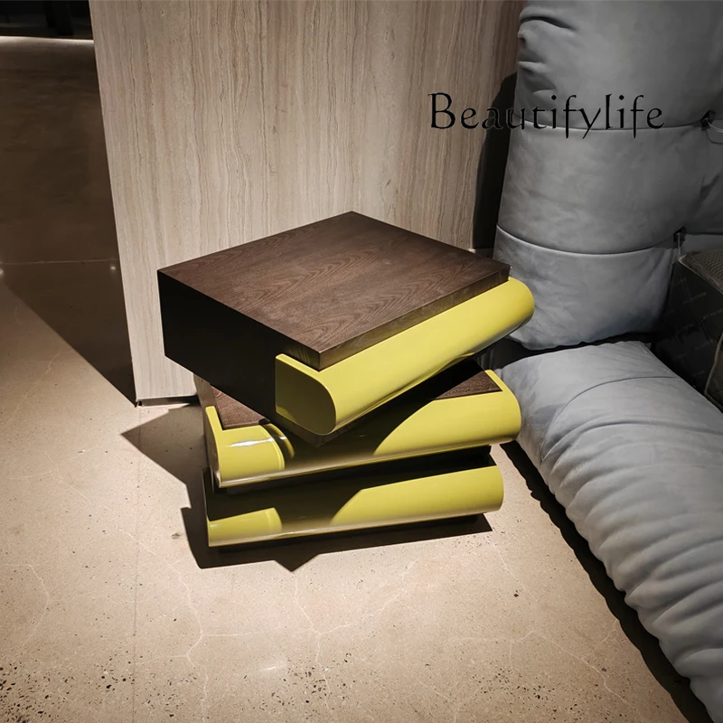 

Italian minimalist bedside table designer new rotating storage cabinet high light paint high-end bedroom bedside table