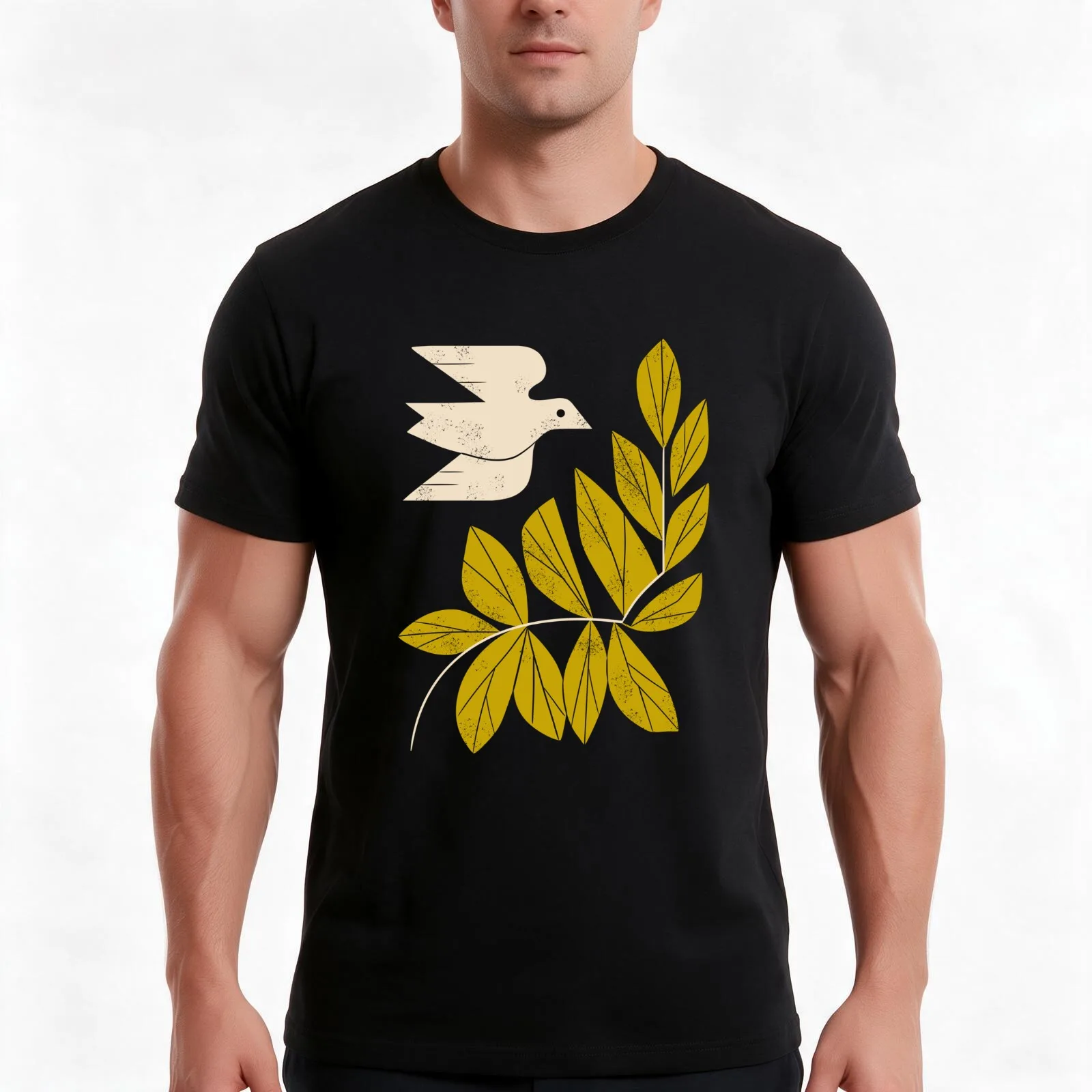 Dove and Branch T-Shirt, Summer Casual Cotton Tee, Oversized Streetwear Tops, Vintage Graphic Print, Loose Fit Short Sleeve
