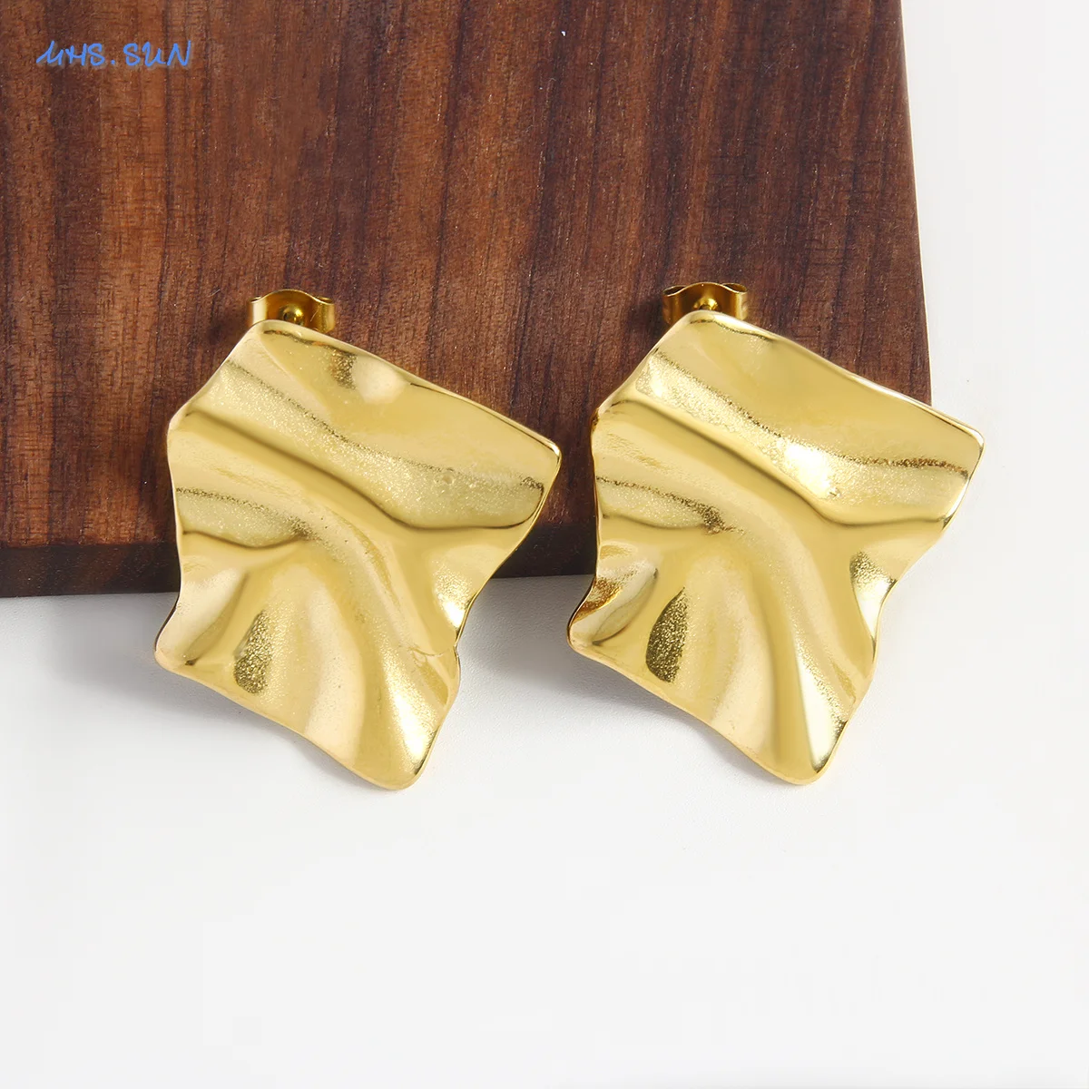 MHS.SUN Irregular Geometric Stainless Steel Square Wrinkled Earrings Gold Color Rectangle For Women Party Charm Elegant Jewelry