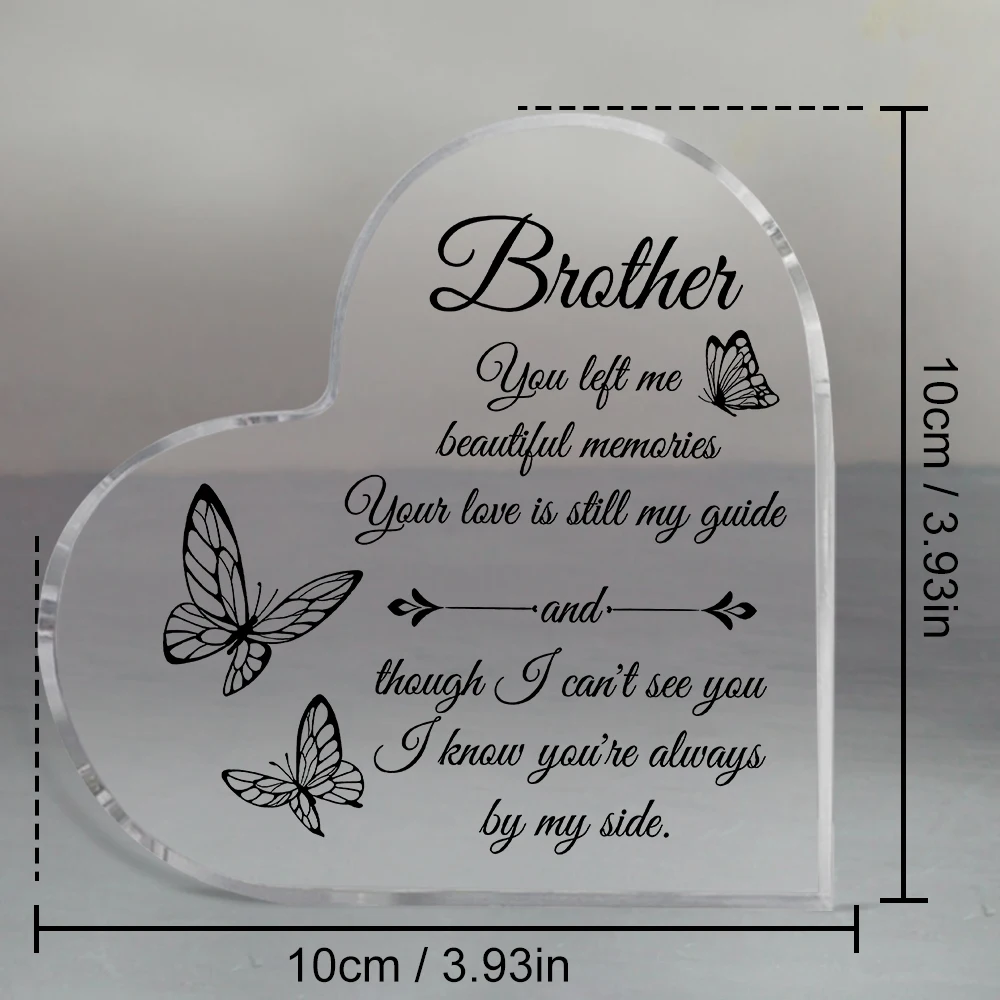 هدية تذكارية على شكل قلب من الأكريليك، لوحة تذكارية لأخيه على طراز بوهو، نقش إنجليزي، ديكور منزلي ومكتب متعدد الأغراض