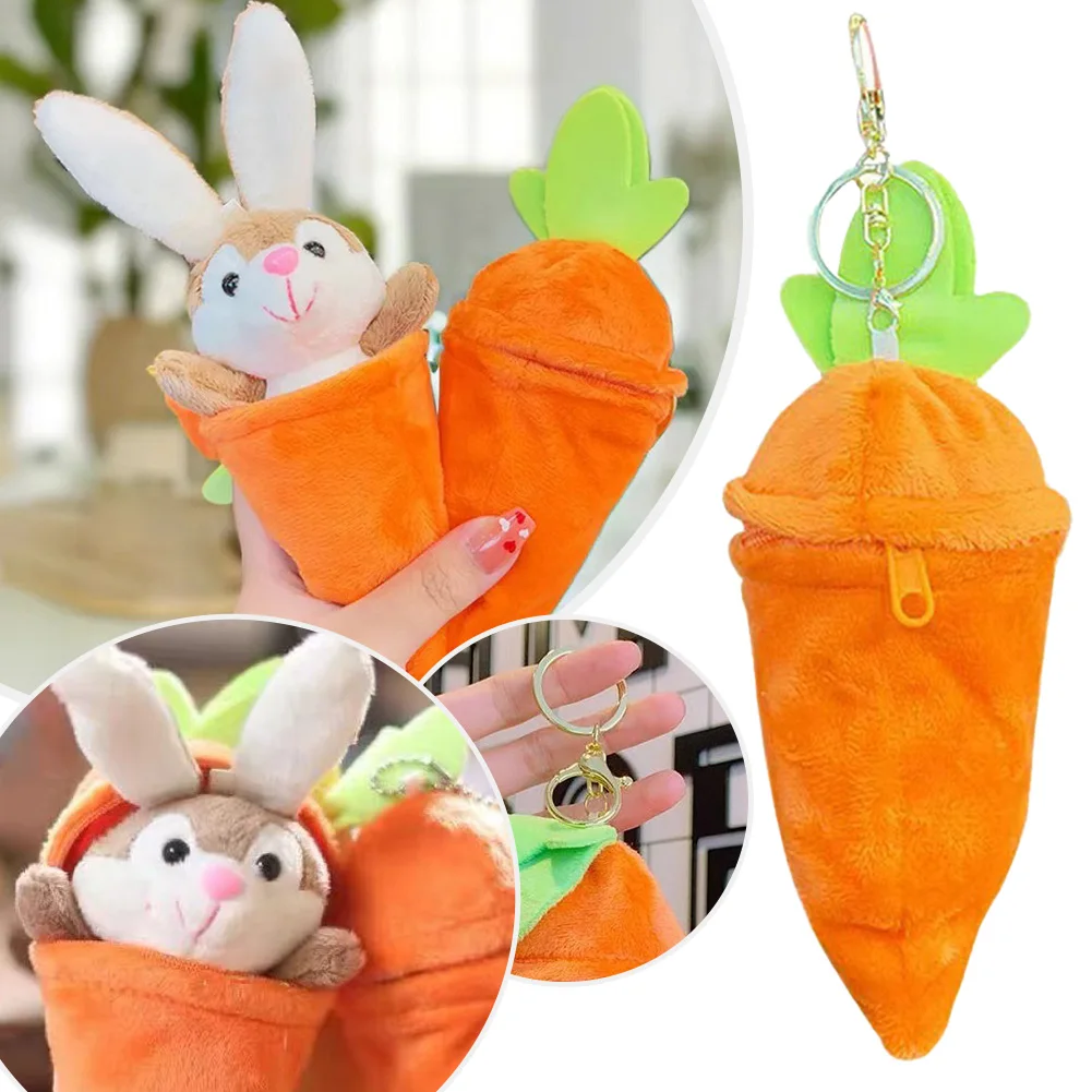 

Plush Bunny Keychain Mini Cute Carrot And Rabbit Plush Doll Cartoon Animals Bag Pendant Easter Children Birthday Present