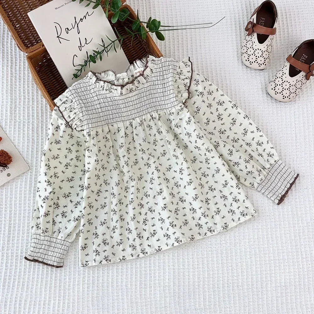 Weißes florales Langarmhemd für Frühling Herbst neues Baby Tops süße und süße Kinder kleidung für 1-6 Jahre alt – Detail 2