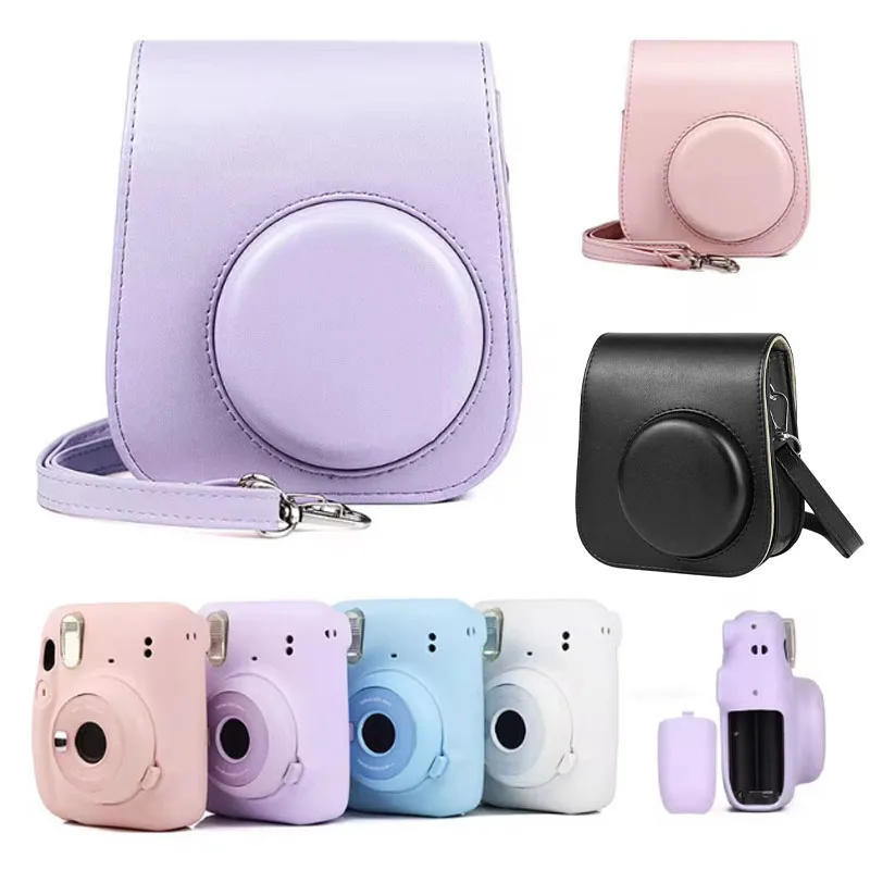 For Fujifilm Film Camera Bag for Instax Mini 11 9 8 Camera Case PU Leather Soft Silicone Cover Bag with Shoulder Strap