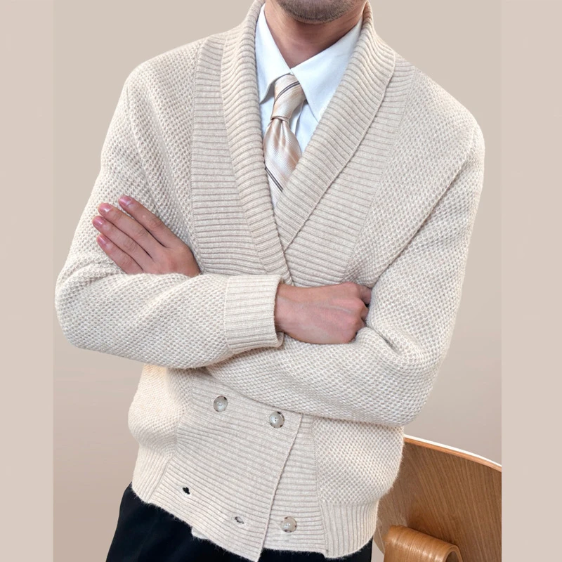 High Quality Double Breasted Sweater Warm Sweater Solid Color Male Knitting Cardigan Sweater Men Winter Long Sleeve Homme Coat