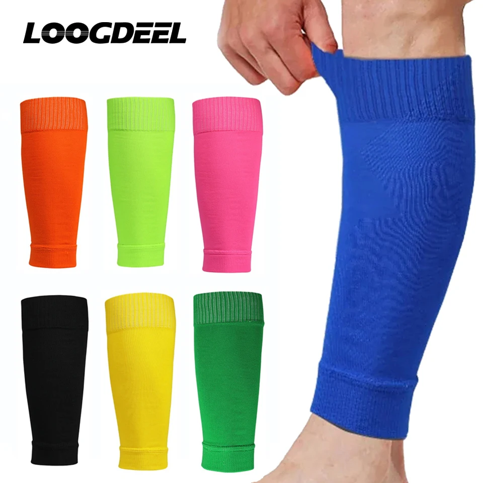 Loogdeel 1 زوج جوارب لكرة القدم كرة القدم الساق هدفين الأكمام تنفس الرياضة جورب الكبار الاطفال غطاء يقي قصبة الرجل العجل حماية غطاء الساق