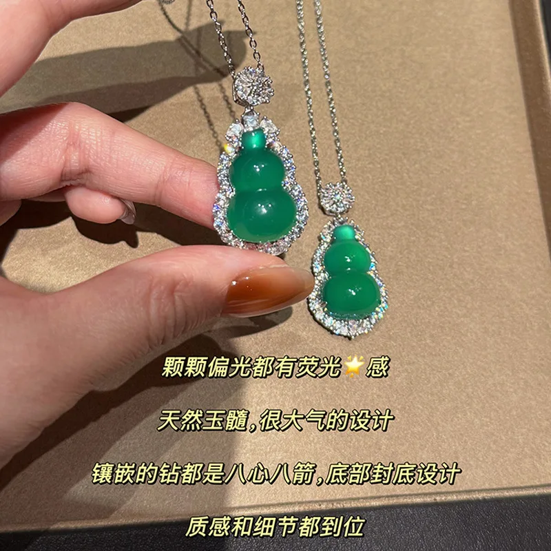 Gourd Chalcedony Green Agate Pendant Women's Clavicle Chains Good Fortune and Accumulate Wealth Jewelry Necklaces Lucky Design