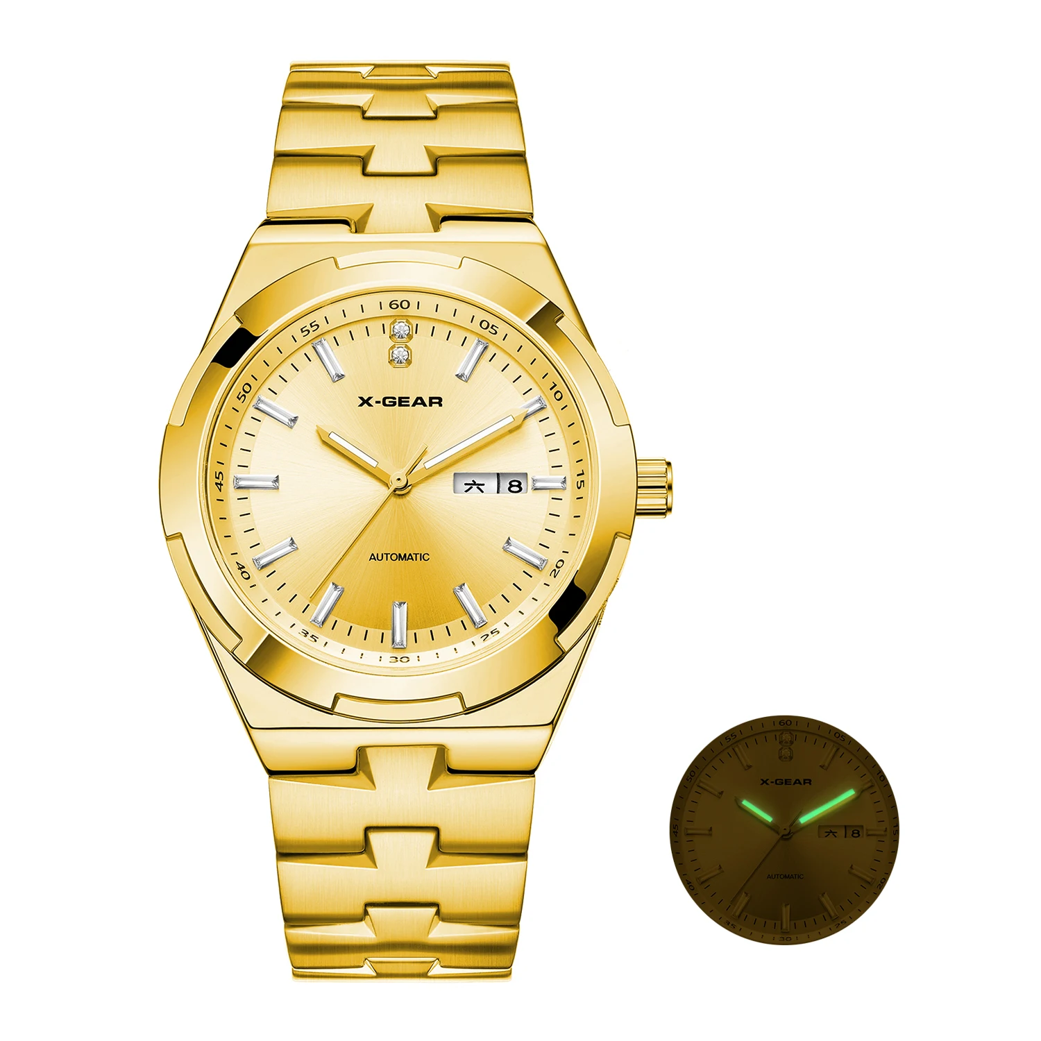 

Men's Mechanical Watch with Golden Dial, Luminous, Waterproof, Stainless Steel Strap