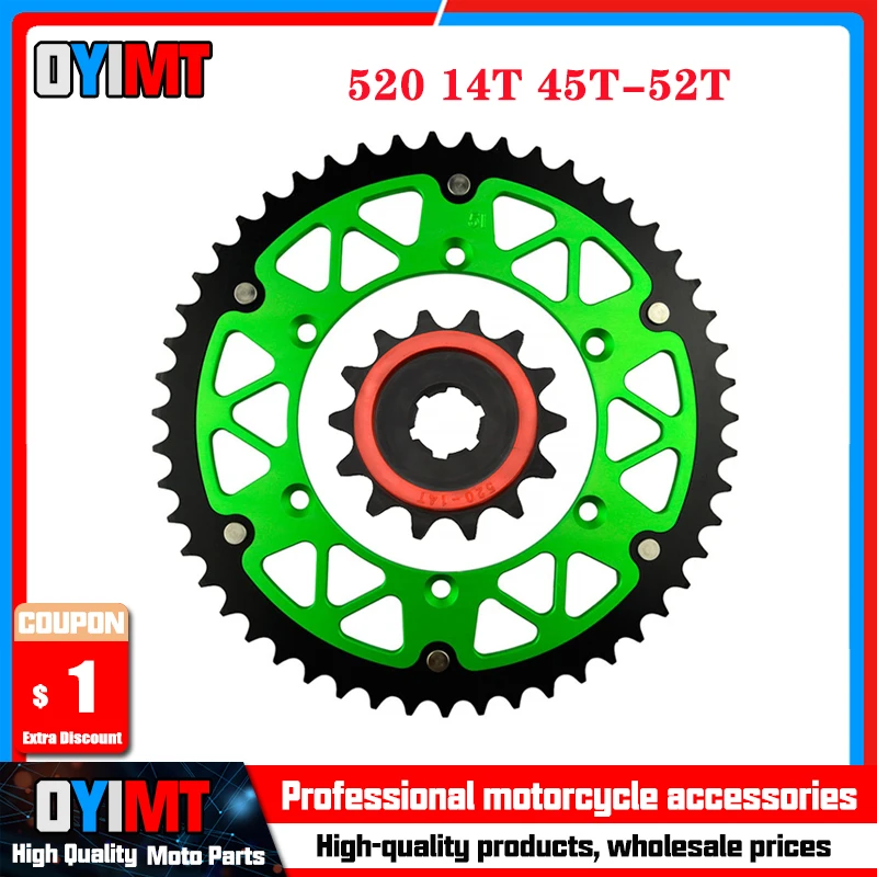 520 14T 45T-52T Motorcycle Front & Rear Sprocket For KAWASAKI KDX200 KDX250 KX250 KX500 KLX300R KDX220R KDX 200 250 220 R KX 500