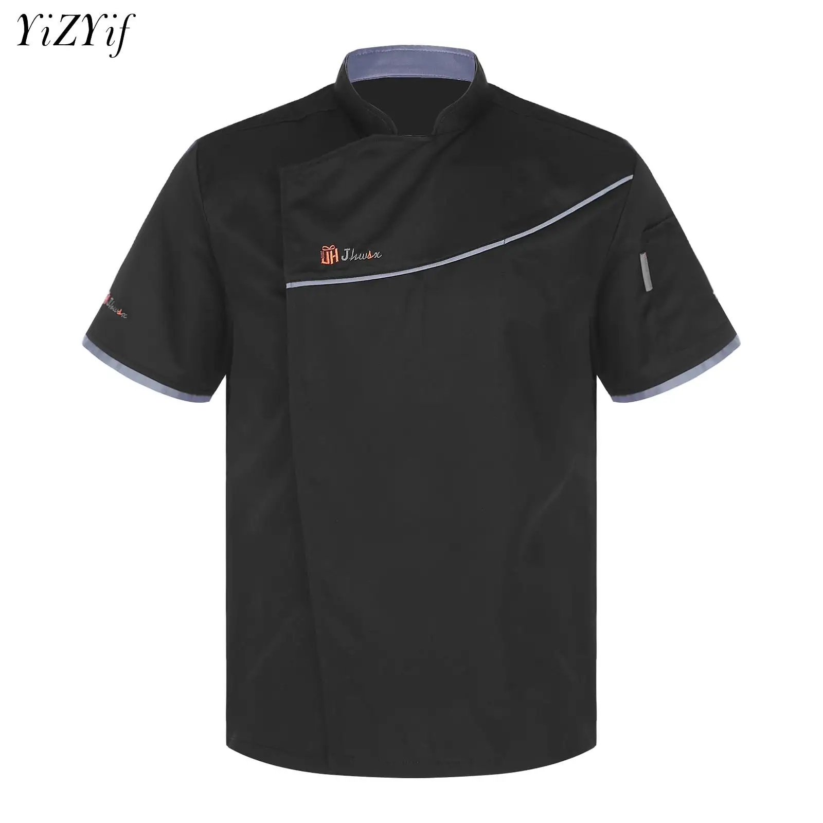 

Mens Womens Short Sleeve Chef Jacket Letter Embroidery Kitchen Uniform Coat Restaurant Hotel Bakery Canteen Waiter Tops Workwear