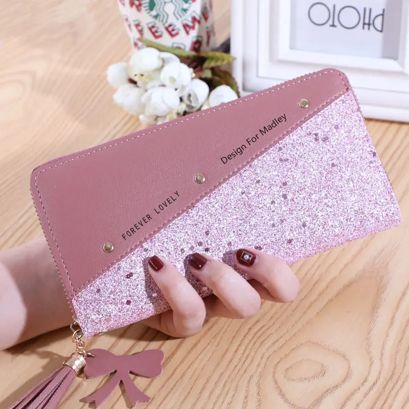 Fashion Women's Pu Leather Long Wallets Sequins Patchwork Glitter Wallet Coin Purse Female Wallets Girls Gifts