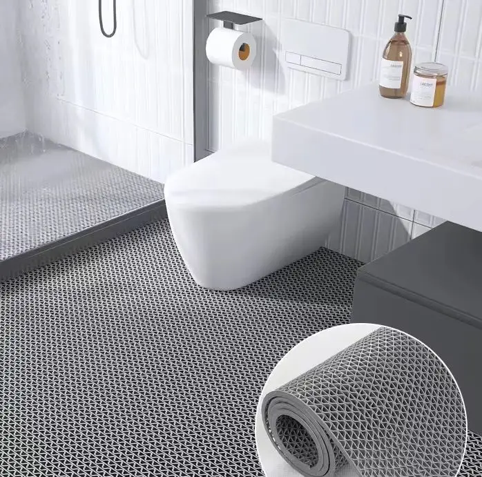 PVC Plastic Mat for Bathroom and Kitchen, Large Roll Anti Slip Mat, Hollow Grid Mat, Bathroom Floor Mat