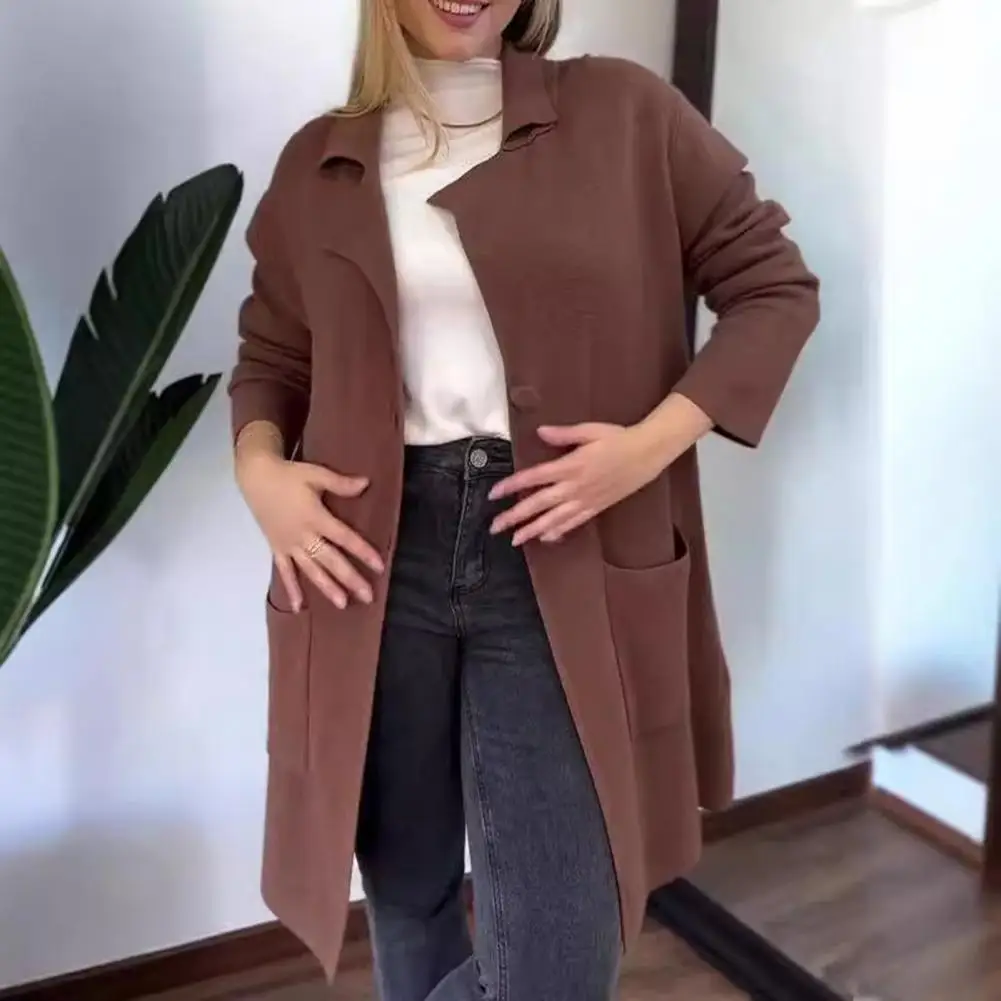 

Женская свободная куртка, Стильное женское пальто средней длины с отложным воротником, однобортное осеннее пальто для поездок