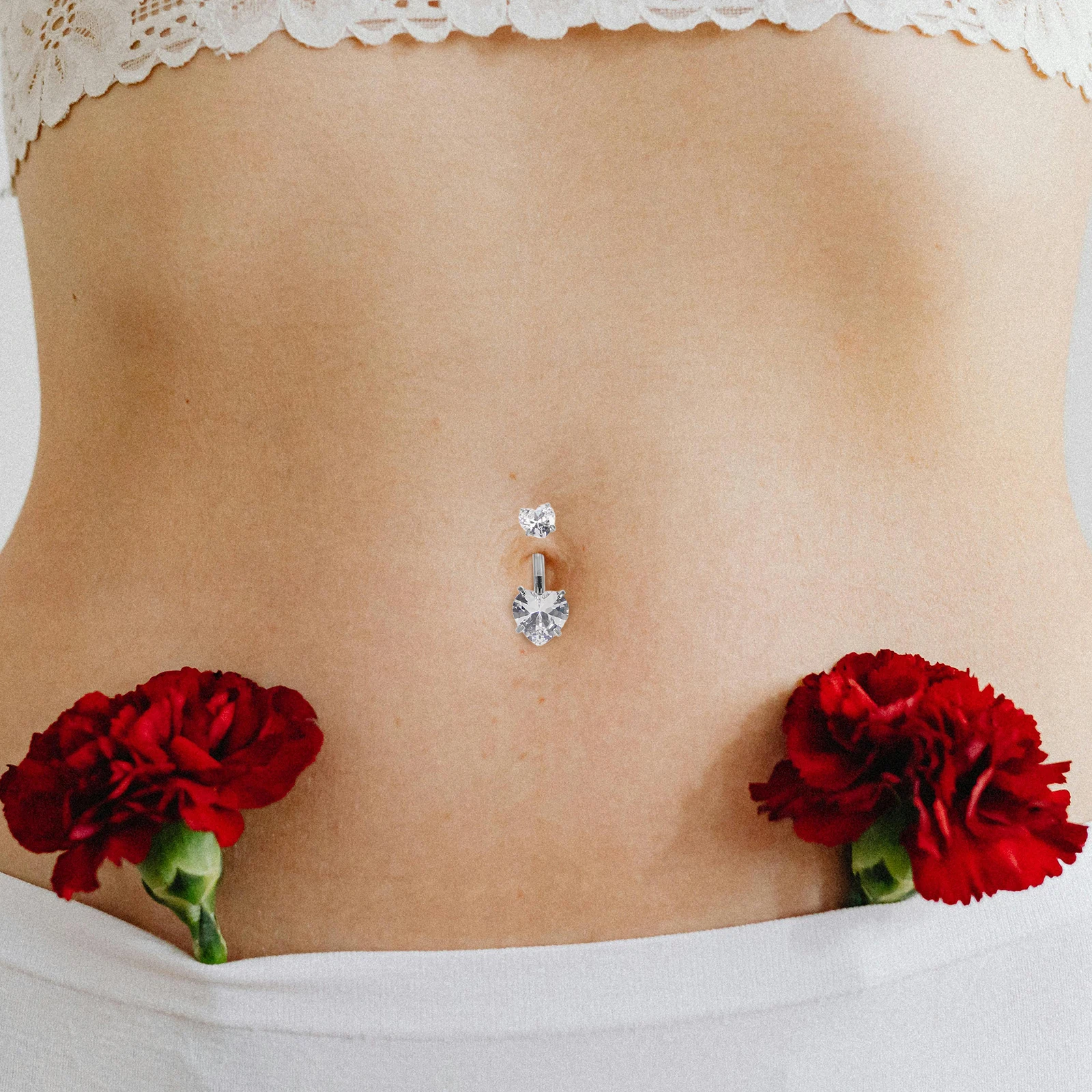 

5Pcs Belly Button Piercing Stainless Steel Heart Ring Sparkling Rhinestone Navel Jewelry for Beach Party Women