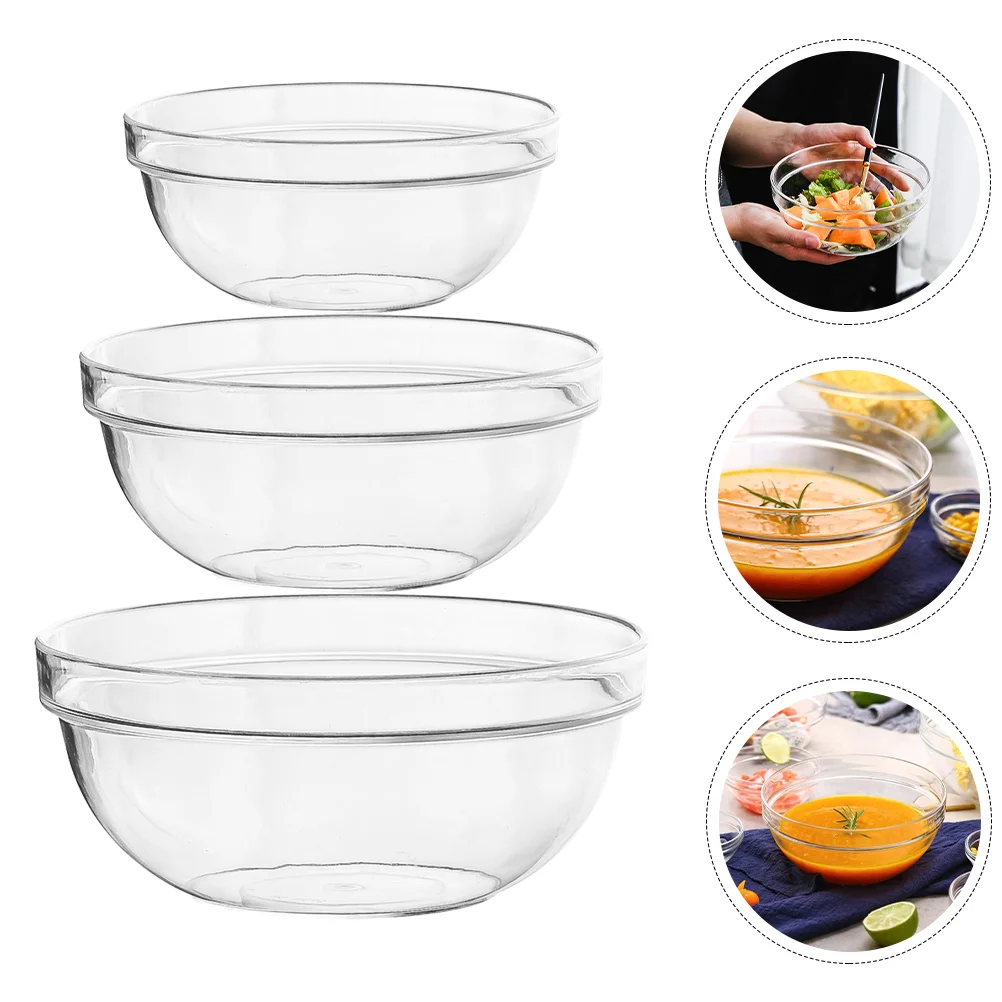 

3 Pcs Transparent Salad Bowl Popcorn Plate Serving Decorative Fruits Clear Sundae Plastic Bowls for Parties